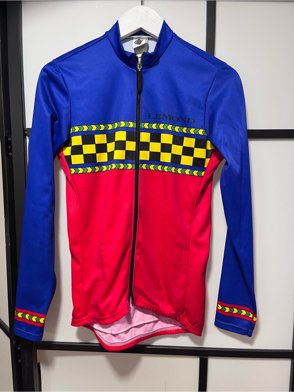 Vintage LeMond Cycling Jersey Long Sleeve Colorblock Checkerboard Medium USA